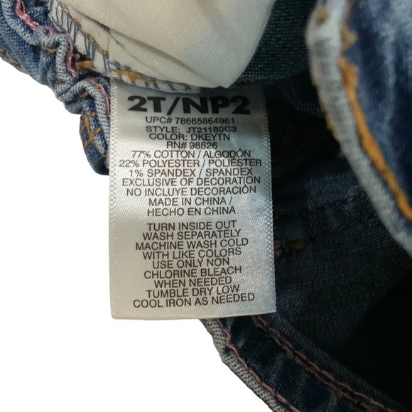 Jordache Jean Retro Hippie 60’s Distressed Dark Wash Embroidered Patches Girl 2T - Picture 14 of 16